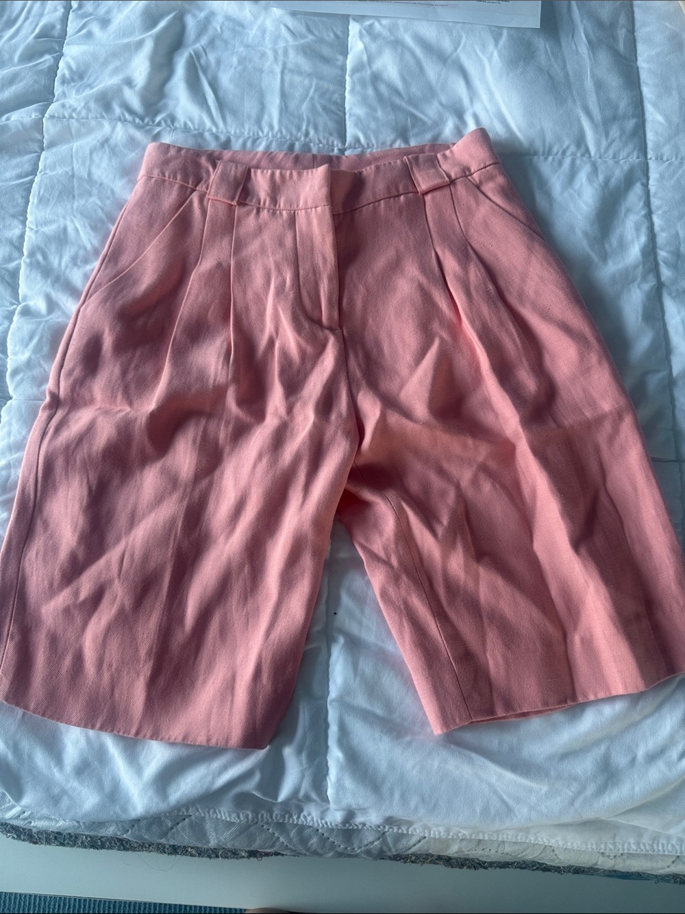 Alexis Pink Tailored Bermuda Shorts Linen Blend Size M 8–10
